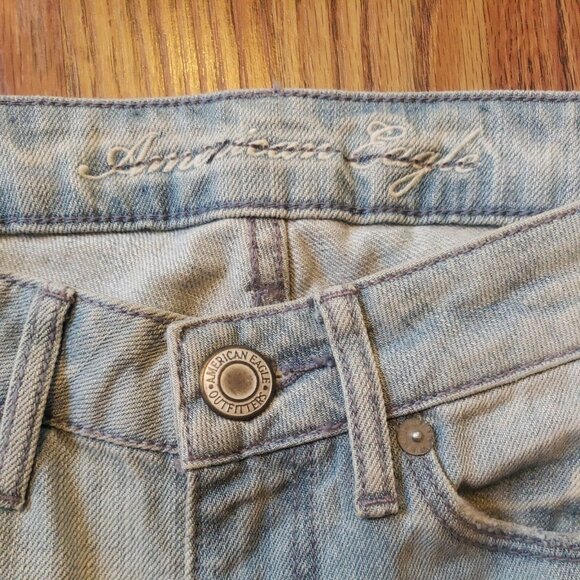 New American Eagle Skinny Jeans Womens 0 Blue Light Wash Cotton Low Rise Ripped - Picture 9 of 12